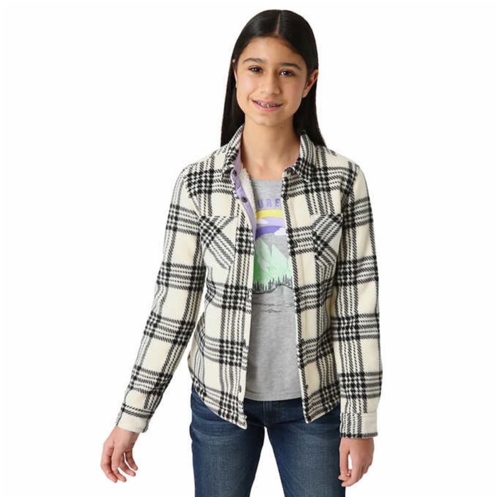 Weatherproofs Vintage Girls’ Plaid Jacket Shirt - Black and Cream